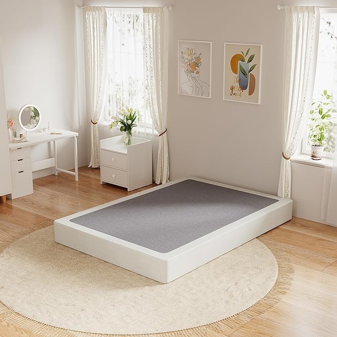Twin Box Spring, 7 Inch Twin Box Spring Only, 3000 lbs Heavy Duty Metal Frame Mattress Foundation with Fabric Cover, Easy Assembly-Noise Free