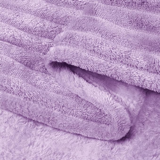 BEDELITE 3D Ribbed Lavender Fleece Throw Blanket - Image 6