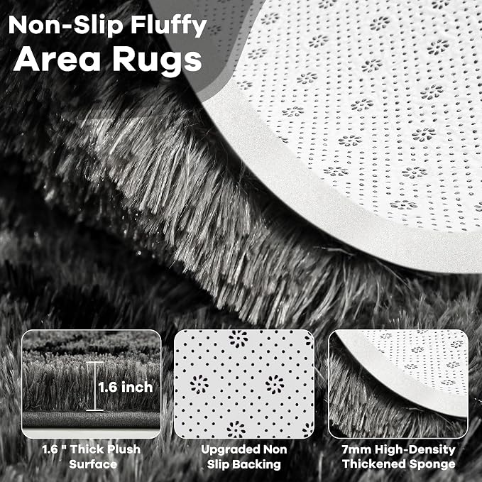 6x9 Large Dark Grey Fluffy Soft Area Rug Non-Slip - Image 6