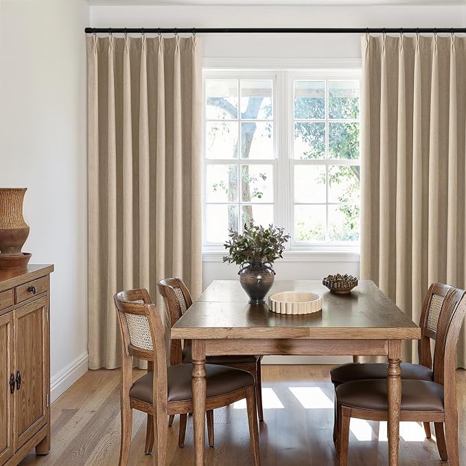 MIULEE Taupe Pinch Pleated 100% Blackout Linen Curtains 40x90 Inches | Room - Image 7