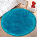 3ft Small Round Blue Rug, Thick Furry Fluffy Carpet by TENNOLA