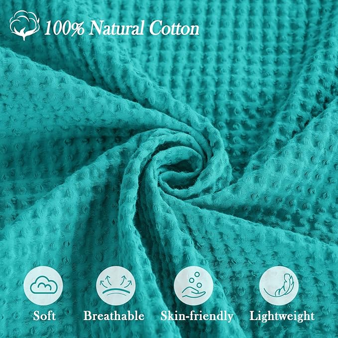 PHF Pre-Washed Cotton Waffle Weave Blanket Baby Size,Snag Proof Throw for Spring Summer,Lightweight Breathable 30x40,Oeko-TEX Certified for Bed,Machine Washable, Home Decor Gift，Teal