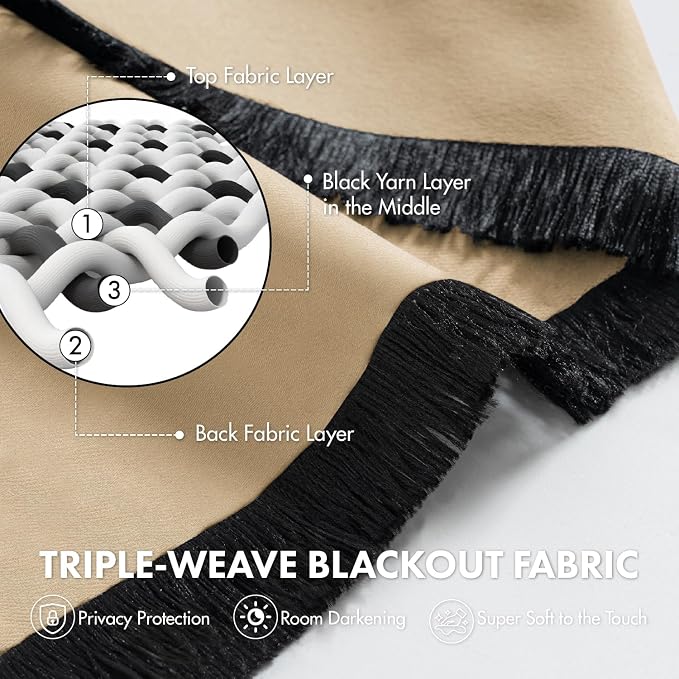 MIULEE Set of 4 Dark Beige 45 Inch Short Blackout Kitchen Window Curtains | - Image 2