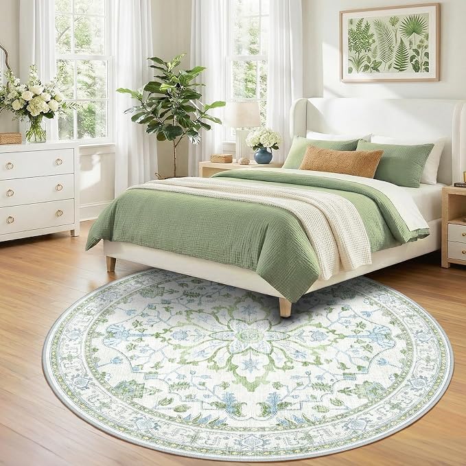 RELEANY Washable Area Rug, Round 8ft, Water Repellent, Pet Friendly, Vintage - Image 3