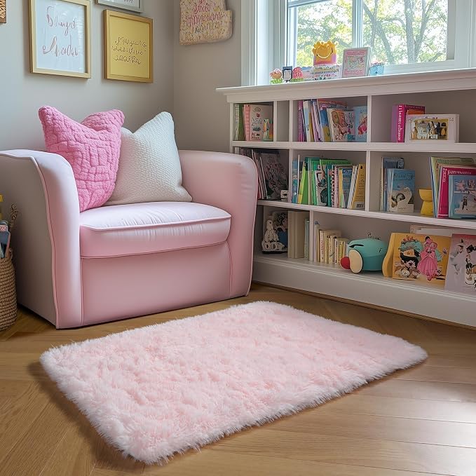 Amdrebio Pink Small Mini Cute Fluffy Area Rug 2x3 - Image 6