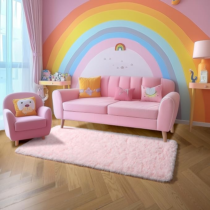 Amdrebio Pink Shag Plush Runner Area Rug 2x6 - Image 4