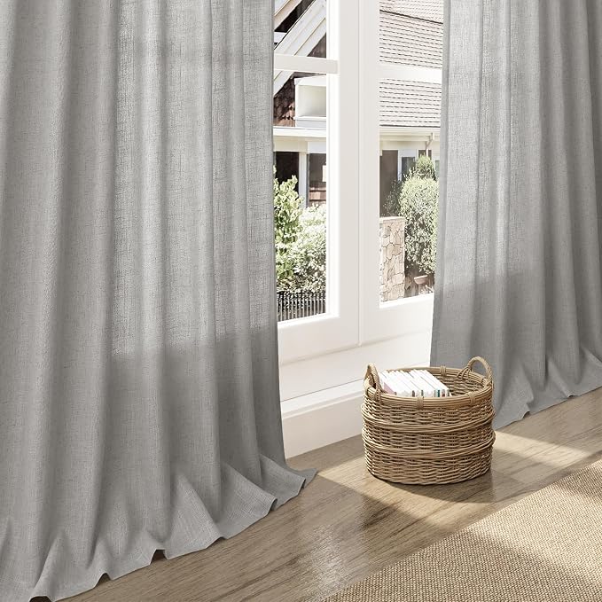 Light Gray Linen Curtains for Living Room 120 Inches Long Back Tab Light - Image 5
