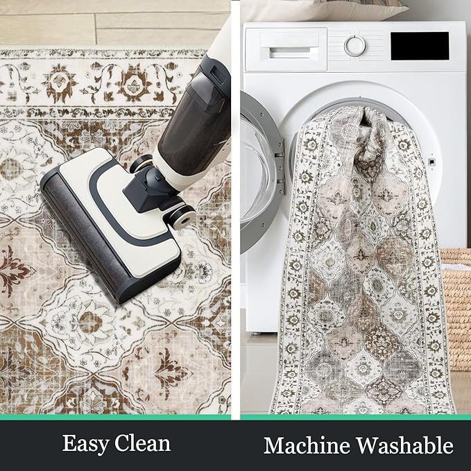 HEBE Hallway Runner Rug 2'x8', Washable Non Slip Kitchen Rug Runner | Soft Boho - Image 6