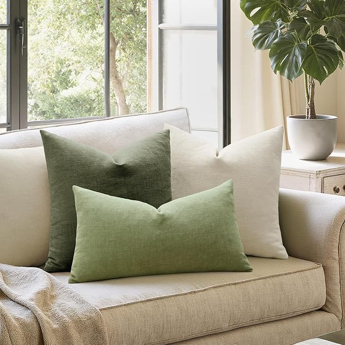 MIULEE Olive Green Chenille Couch Throw Pillow Covers, 20x20 | Set of 2 - Image 3