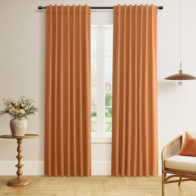 Orange 100% Blackout Linen Curtains 84 Inch Length 2 Panels Set by Guken
