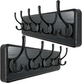 WEBI Wall Mounted Coat Rack, 16" Hole to Hole, Large Hanger Hook Rack, 5 Hooks for Hanging Coats, Hats, Jacket, Clothes, Entryway, Black, 2 Packs
