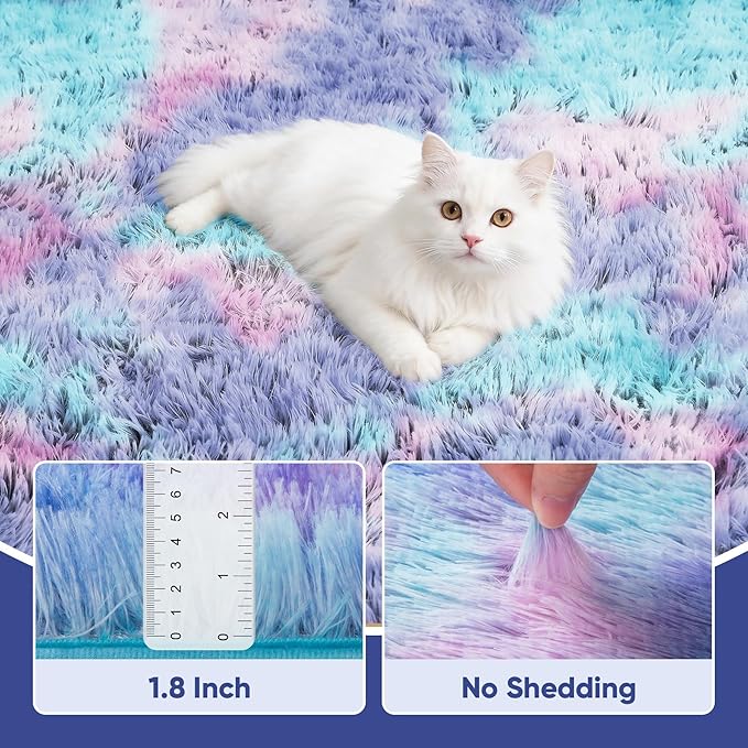 PLHXFR 9x12 Area Rugs Living Room: Fluffy Bedroom Soft Shag Rug Kid Rainbow | - Image 5