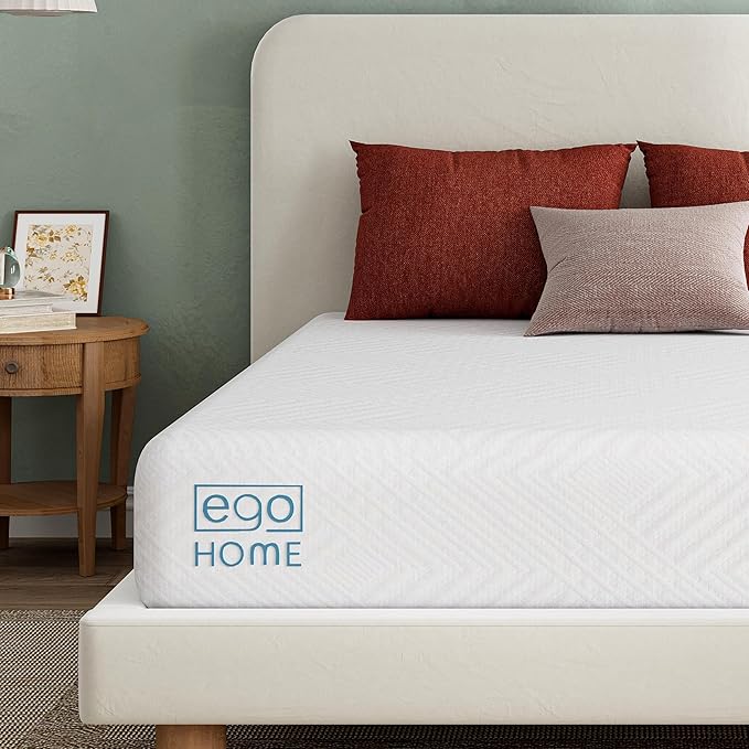EGO White 12 inch Twin Memory Foam Mattress, Gel Green Tea Mattress Bed in a Box, Made in USA, CertiPUR-US Certified, 38"×75", Medium Firm