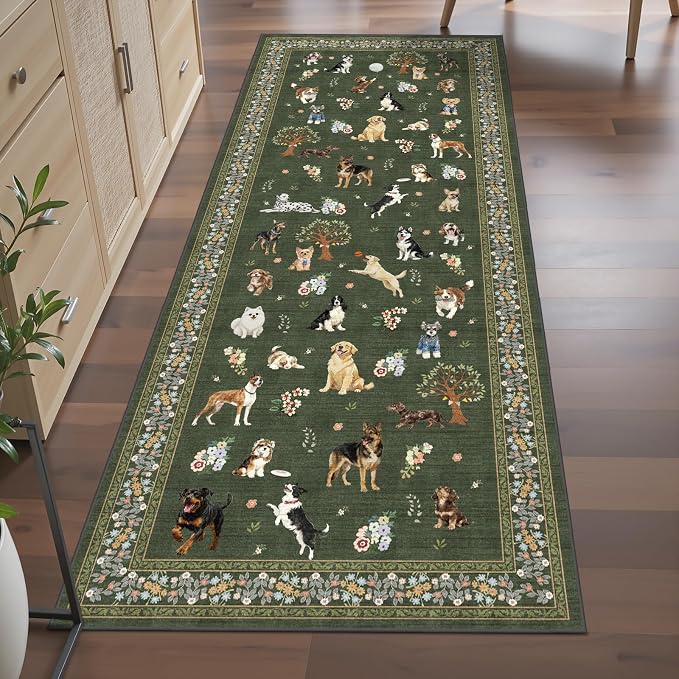 Dark Green Hallway Runner Rug 2x5 - Image 3