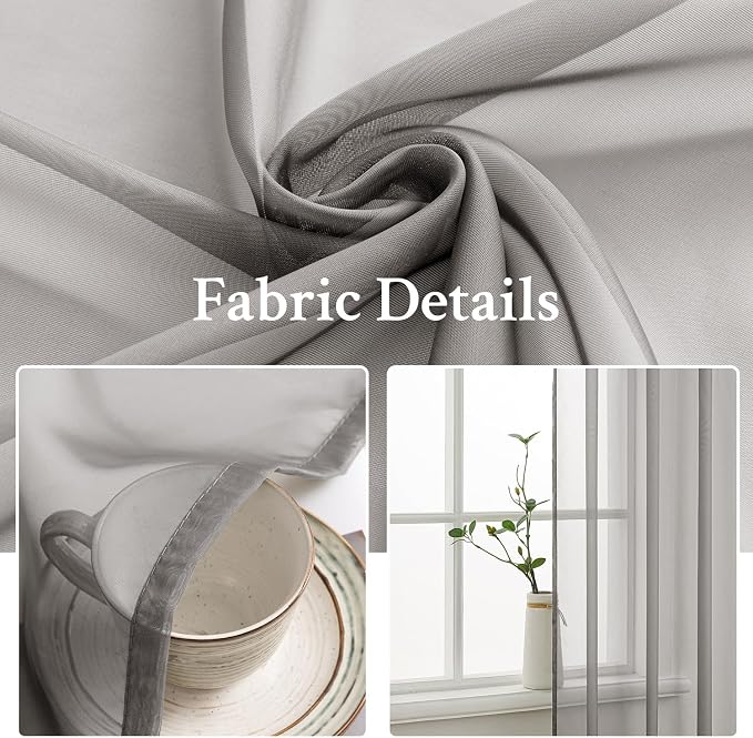 MIULEE Grey Sheer Curtains for Living Room 2 Panels 54 X 84 Inches | Light - Image 3