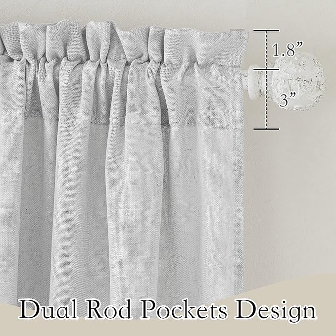 RYB HOME 95 inch Curtains - Linen Curtains Semi Sheer Drapes Airy Breathable Light Filtering Drapery Sun Shades for Living Room Children Bedroom Nursery Farmhouse, Wide 70", 2 Panels Set, Dove Grey