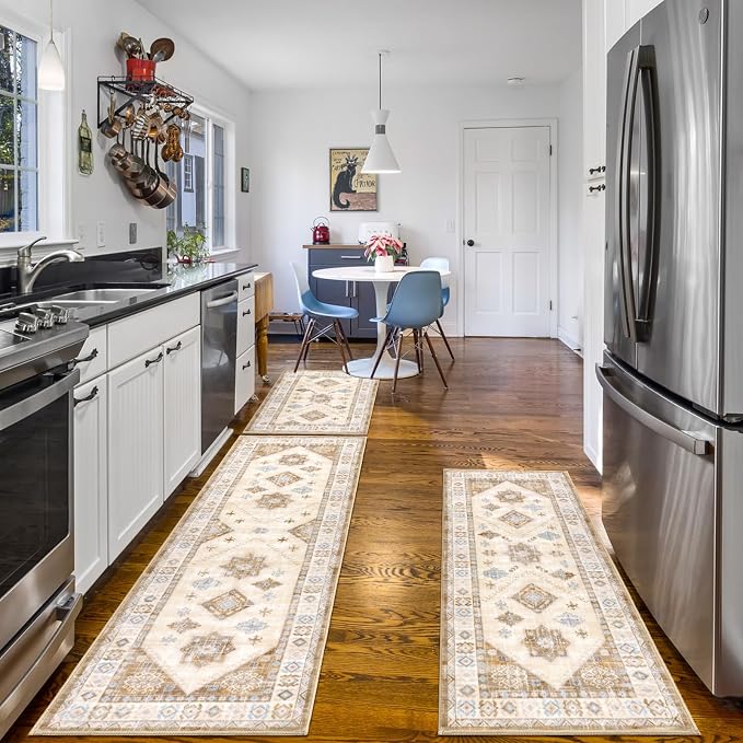 HEBE Boho Kitchen Rugs Set of 3, Non Slip Washable Kitchen Mats - Image 8