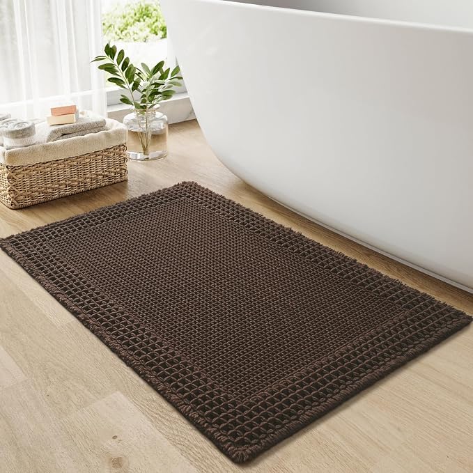 RESARE Waffle Bath Mat for Bathroom Non Slip Bathroom Rugs 17x24 Dark Brown | by Resare
