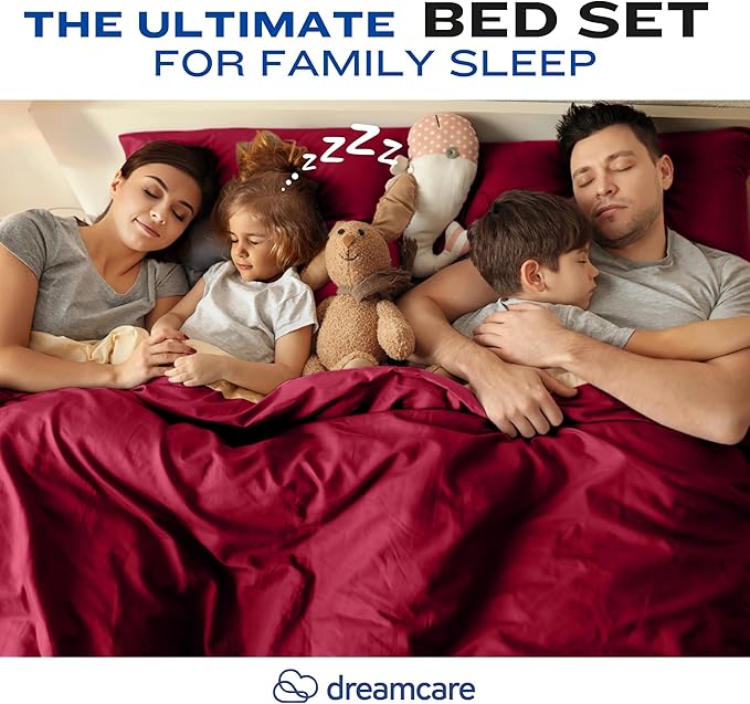 DREAMCARE California King Sheet Sets – 4 pcs Cooling Sheets – up to 21” Deep Cal King Sheets – Hotel Luxury Pillowcases – Superior Softness 100% Fine Microfiber with Side Pocket –Burgundy