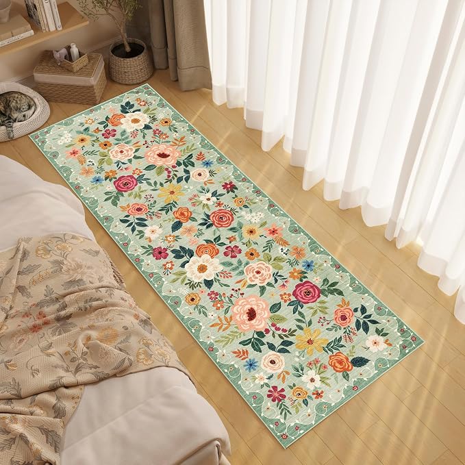 DUKINO 2x10 Runner Rug, Floral Washable Kitchen Runner Rug Non Slip, Low Pile - Image 7