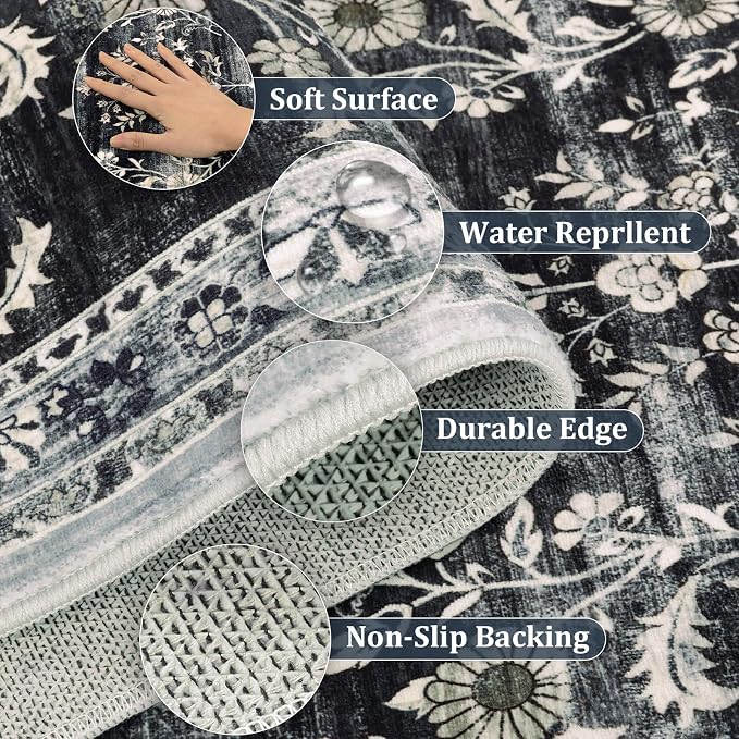 Yamaziot 2x10 Washable Hallway Runner Rug Non Slip Floral Carpet, Stain - Image 3
