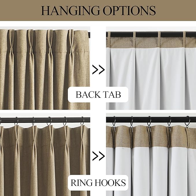 Vision Home Brown Pinch Pleated Full Blackout Curtains Linen Blended 60" Wide - Image 4