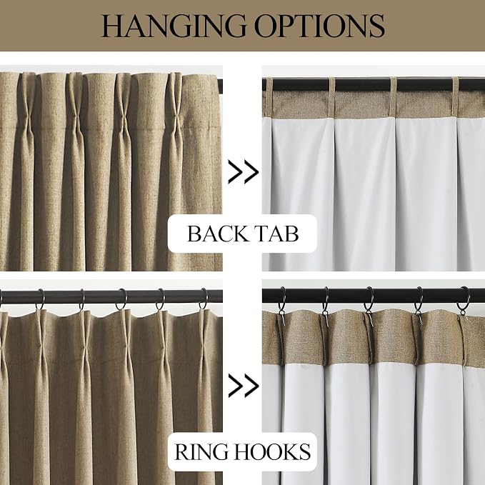 Vision Home Brown Pinch Pleated Full Blackout Curtains Linen Blended 60" Wide - Image 5