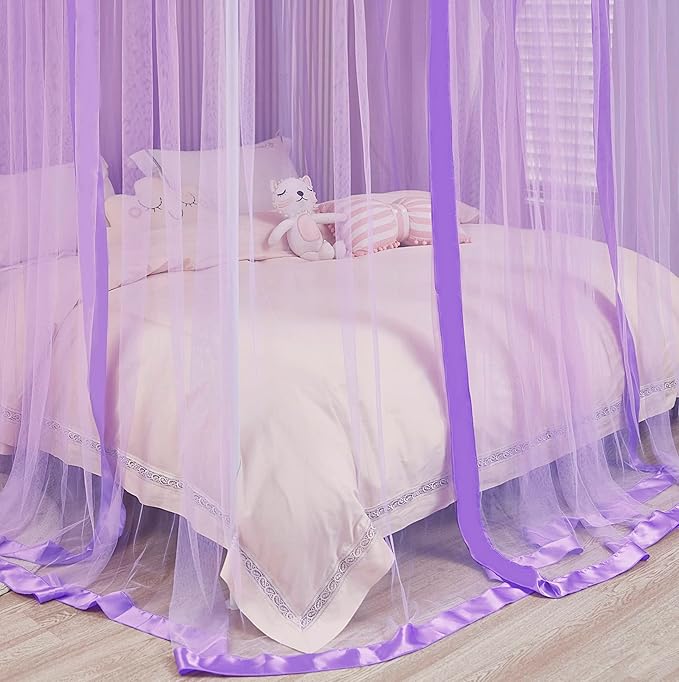 Mengersi Canopy Bed Curtains Full Size for Boys Girls Bed Drapes Bed Canopy Princess Bed Drapes Bedroom Decoration(Purple)