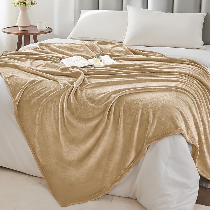 BEDELITE Fleece Blanket Soft Plush King Bed Blanket Light Camel 108"x90" | - Image 6