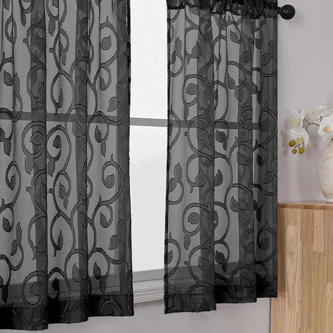 Furman Cafe Curtains 30 Inch Length 2 Panels Set, Elegant Geometric Jacquard - Image 3
