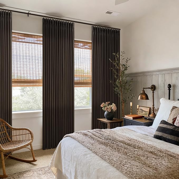 Pinch Pleated Dark Brown Light Filtering Flax Linen Curtains 96 Inches Long | - Image 9
