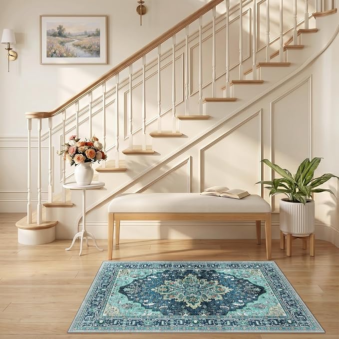 RELEANY Washable Area Rug, Small 2'6"x4', Teal | Non-Slip, Water Repellent - Image 2