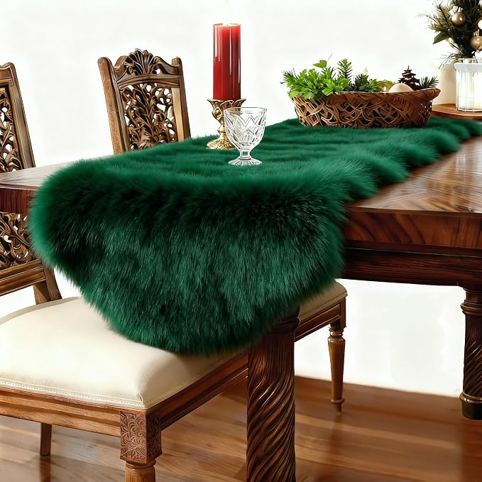 Emerald Green Faux Sheepskin Runner Rugs 2x6 ft, Fluffy Fur Couch Covers | Shag - Image 6