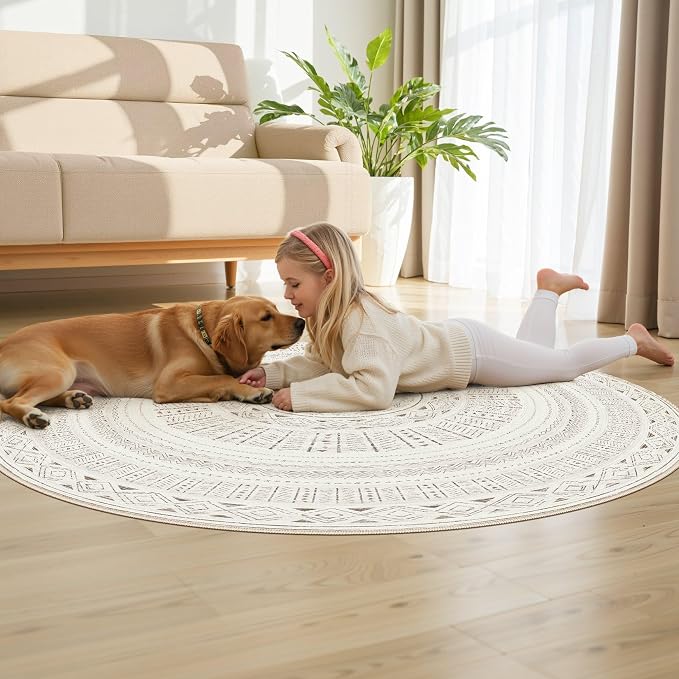 cotiled 5x5 Round Rug 5ft Circle Living Room Boho Area Rugs | Washable Foldable - Image 7