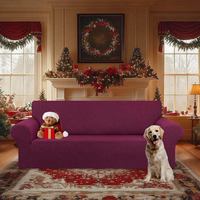 Stretch Oversized Couch Covers for Sofa Slipcover, Wine | 1-Piece Washable Sofa - Image 2