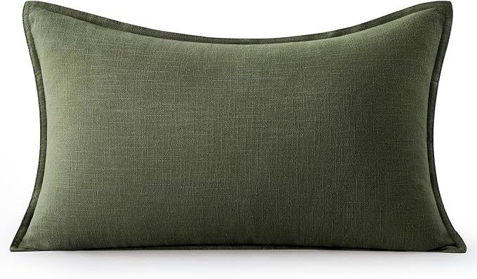 MIULEE Decorative Linen Lumbar Pillow Cover 12x20 Inch Dark Olive Green | Boho - Image 7