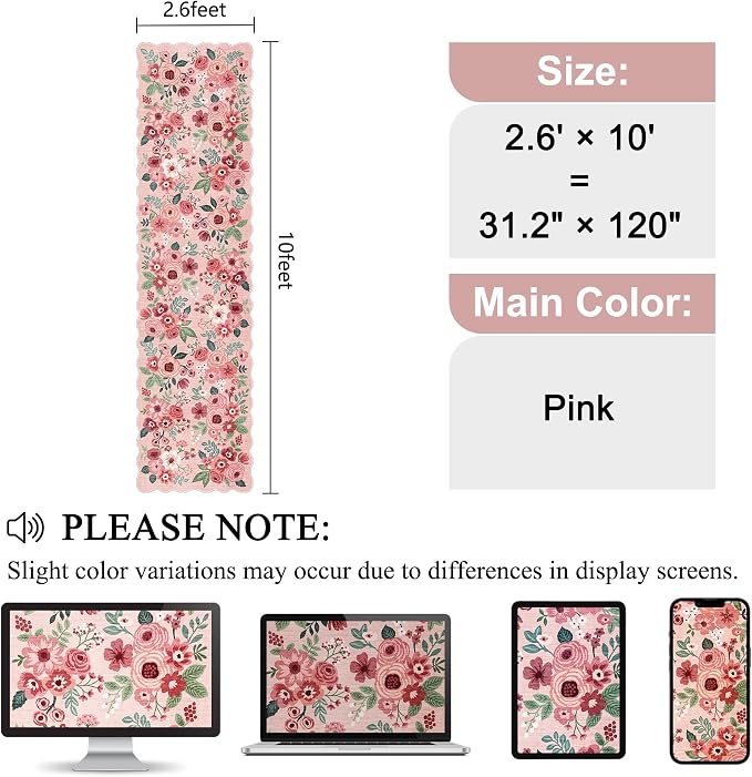 DUKINO 2.6x10 Runner Rug for Hallway, Floral Washable Rug Non Slip, Low Pile - Image 2
