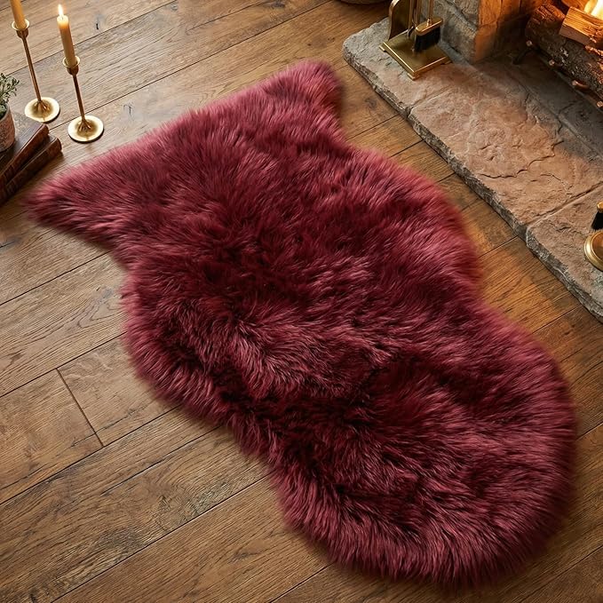 duduta Burgundy Faux Sheepskin Rug 2x3 ft, Fluffy Fur Seat Chair Covers | Shag by duduta