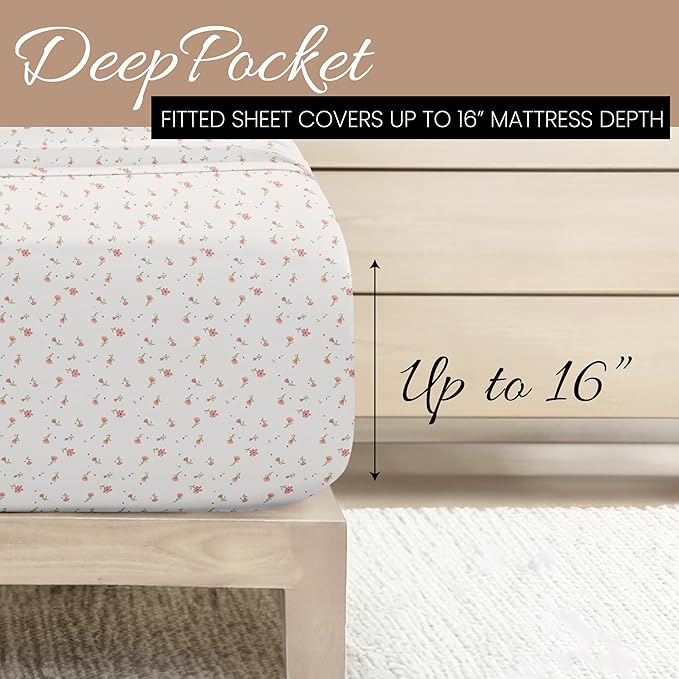 Linen Market Double-Brushed Patterned Microfiber Twin Sheet Set 3 Piece – Oeko-TEX Certified Ultra Soft & Wrinkle-Free - 16" Deep Pocket Sheets - Easy Care Twin Size - Soft Floral Pink