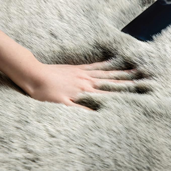 Ashler Faux Fox Fur Rug, 2x3 Rectangle Rug, Ultra Soft Shaggy Area Rugs - Image 3