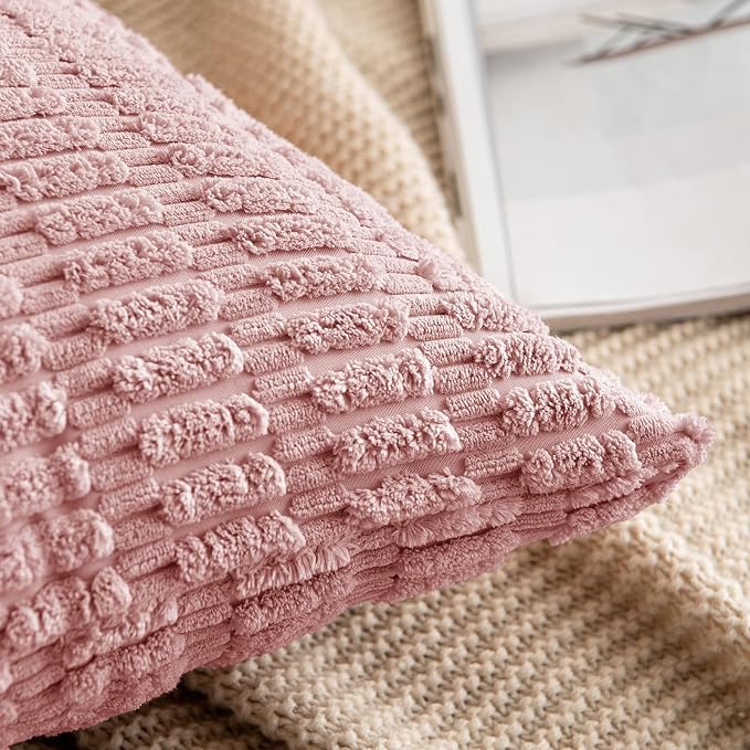 MIULEE Corduroy Decorative Throw Pillow Covers 16x16 Blush Pink Pack of 2 | - Image 5