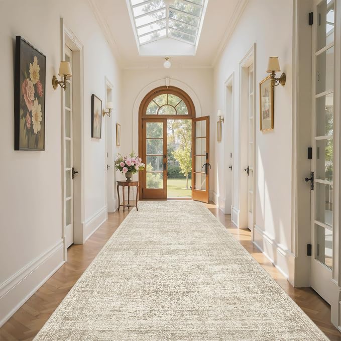 Soalmost Washable 4x10 Hallway Runner Rug Non-Slip Kitchen Entry Rugs Beige | - Image 4