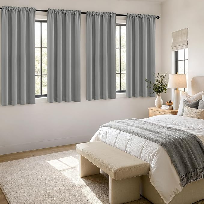 MIULEE 4 Panels Set Light Grey Blackout Curtains 63 Inch Length Bedroom | - Image 4