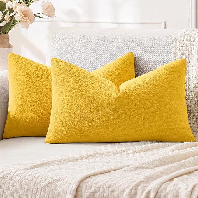 MIULEE Yellow Chenille Couch Lumbar Throw Pillow Covers, 12x20 | Set of 2 by MIULEE