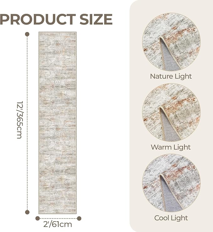 2x12 Runner Rug Non Slip, Washable Hallway Runner Rug, Laundry Room, Soft - Image 2