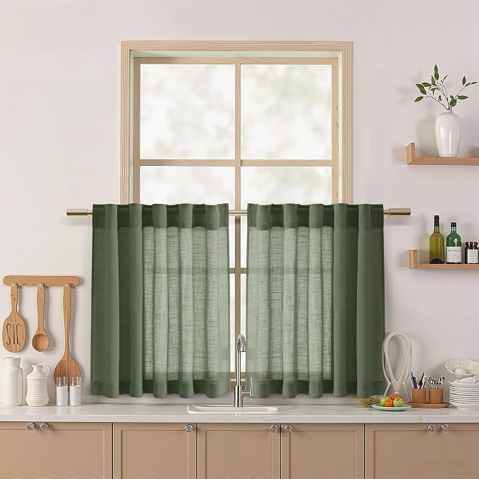Olive Green Linen Curtains 24 Inch Length by Nanspring