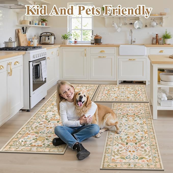 HEBE Boho Kitchen Rugs Set of 3, Non Slip Washable Kitchen Mats - Image 8