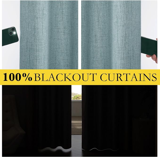 NICETOWN 100% Blackout Skylark Blue Linen Curtains 90" Length - Image 7