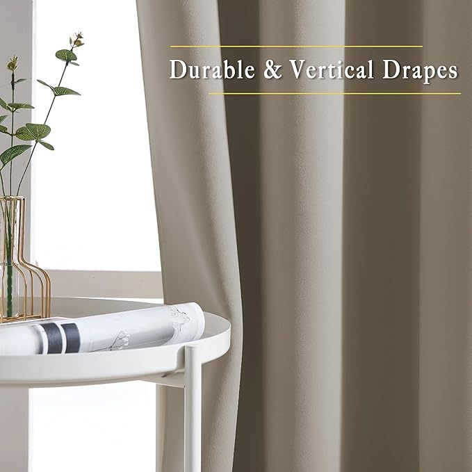 NICETOWN 50% Blackout Taupe Sliding Glass Curtains 2 Panels Set - Image 5