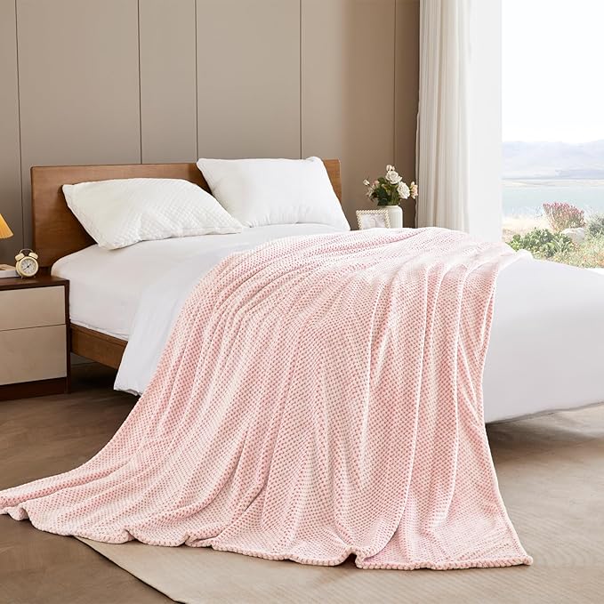 Exclusivo Mezcla Fleece Bed Blanket King Size, Super Soft and Warm Blankets for Couch, Sofa and Bed Waffle Textured, Cozy, Fuzzy and Lightweight (Mixed Pink, 90x104 Inches)